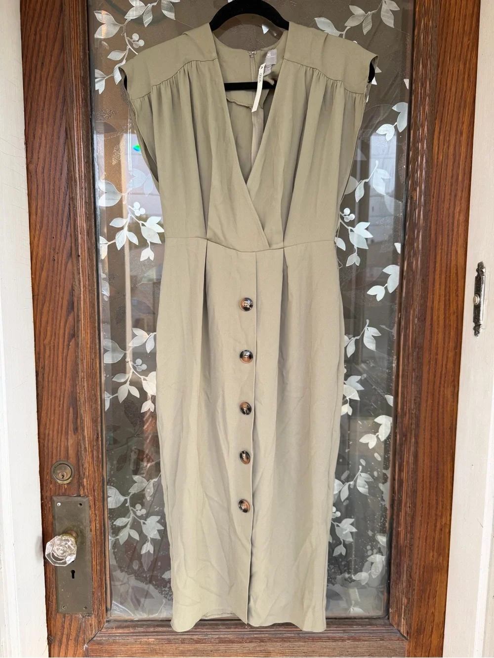 ASOS Tailored Olive Midi Button Up Sheath Dress Women’s Size 4 NWT  Missing Belt